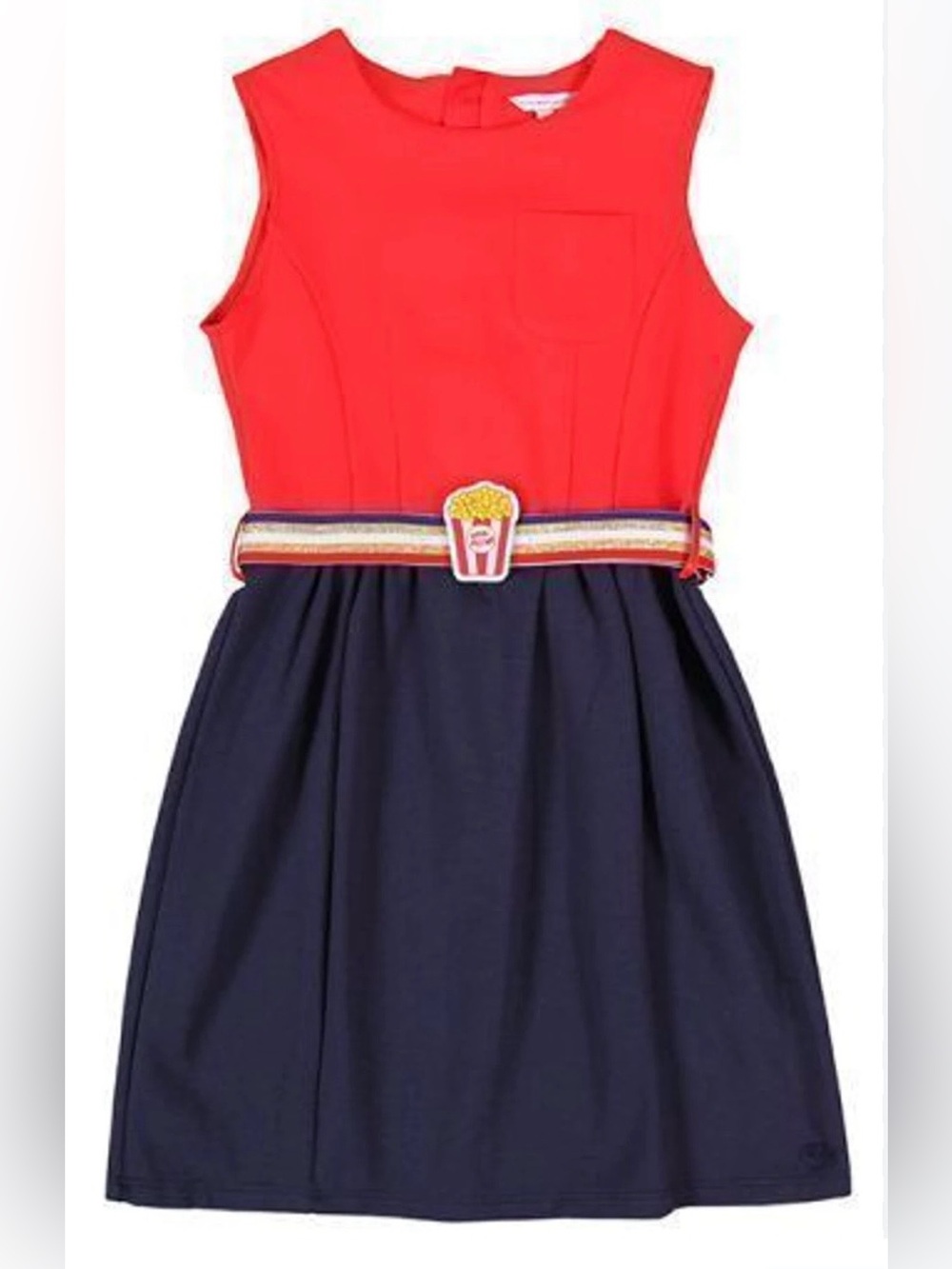 Little Marc Jacobs Kids Girls Milano Popcorn Belt Dress, Red & Navy, Size 5A